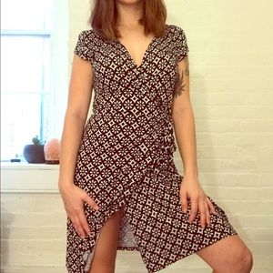 Black and white mid length wrap dress